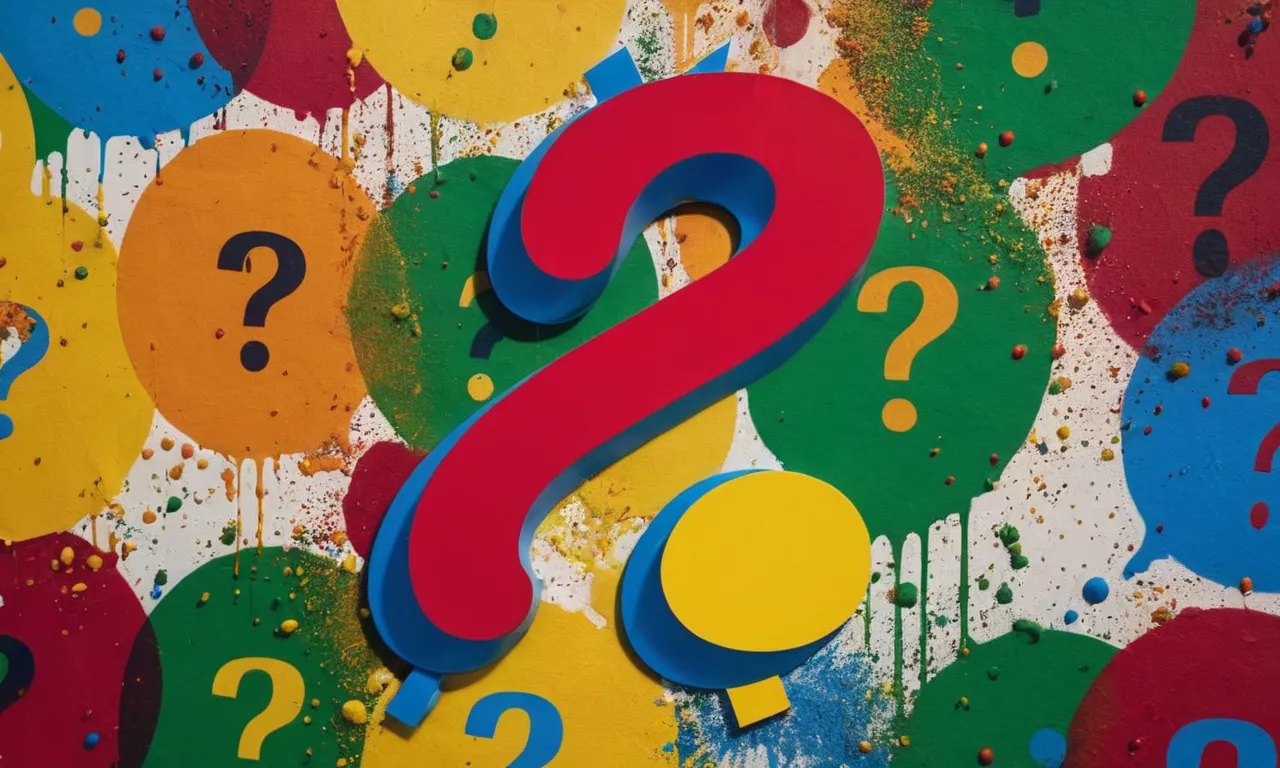 A vibrant canvas captures the chaotic beauty of a spray-painted question mark against a Walmart backdrop, symbolizing the paradox of consumerism and the quest for answers.