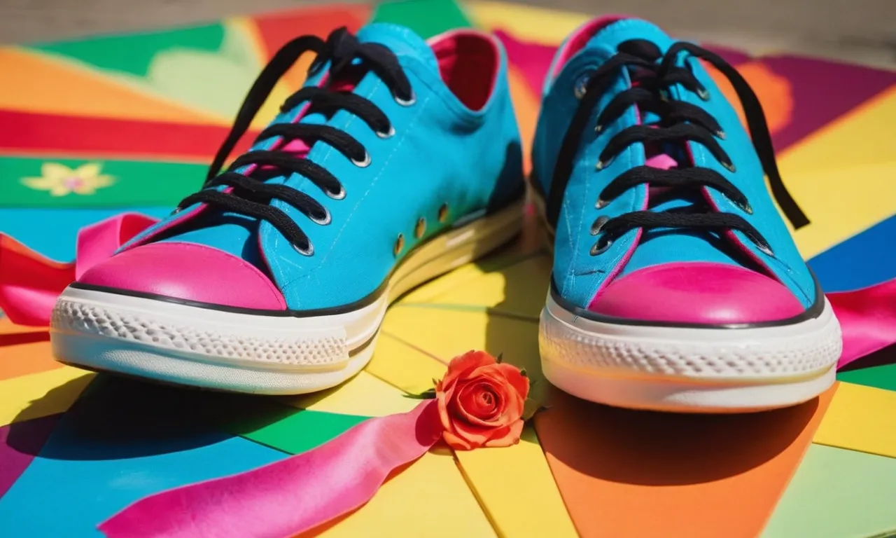 A vibrant acrylic masterpiece capturing the transformation of plain shoes into a colorful canvas, where imagination thrives and self-expression blooms.