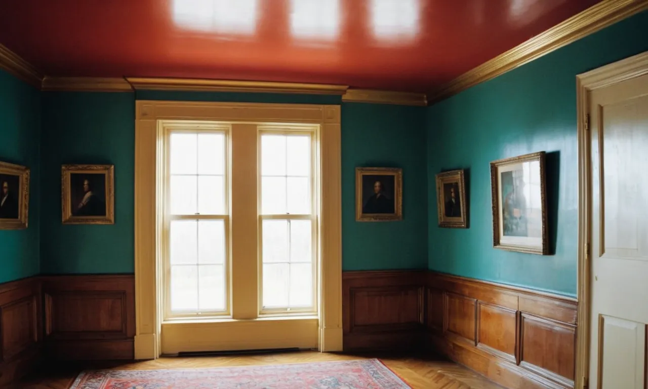 A close-up photo capturing a hand reaching for a paintbrush, while applying a stroke of white ceiling paint onto a delicate trim detail, showcasing the question "Can you use ceiling paint on trim?"