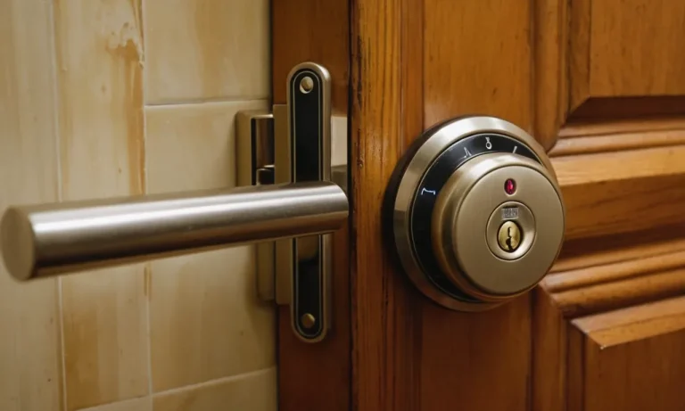A close-up painting capturing the intricate details of a bathroom door lock, showcasing the simplicity and functionality of its occupancy indicator.