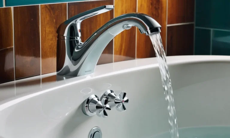 A captivating painting captures a serene bathroom scene, showcasing a bathtub faucet in the off position, while water continues to gracefully flow from its spout.