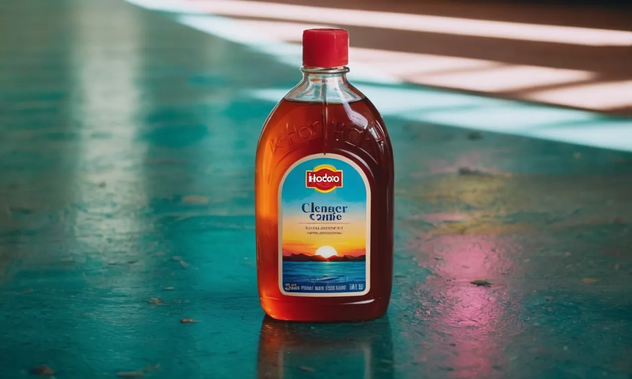 A serene painting capturing the soft hues of dawn, juxtaposed with the vibrant colors of a bottle of vinegar floor cleaner, symbolizing the transformative power of a fresh start.