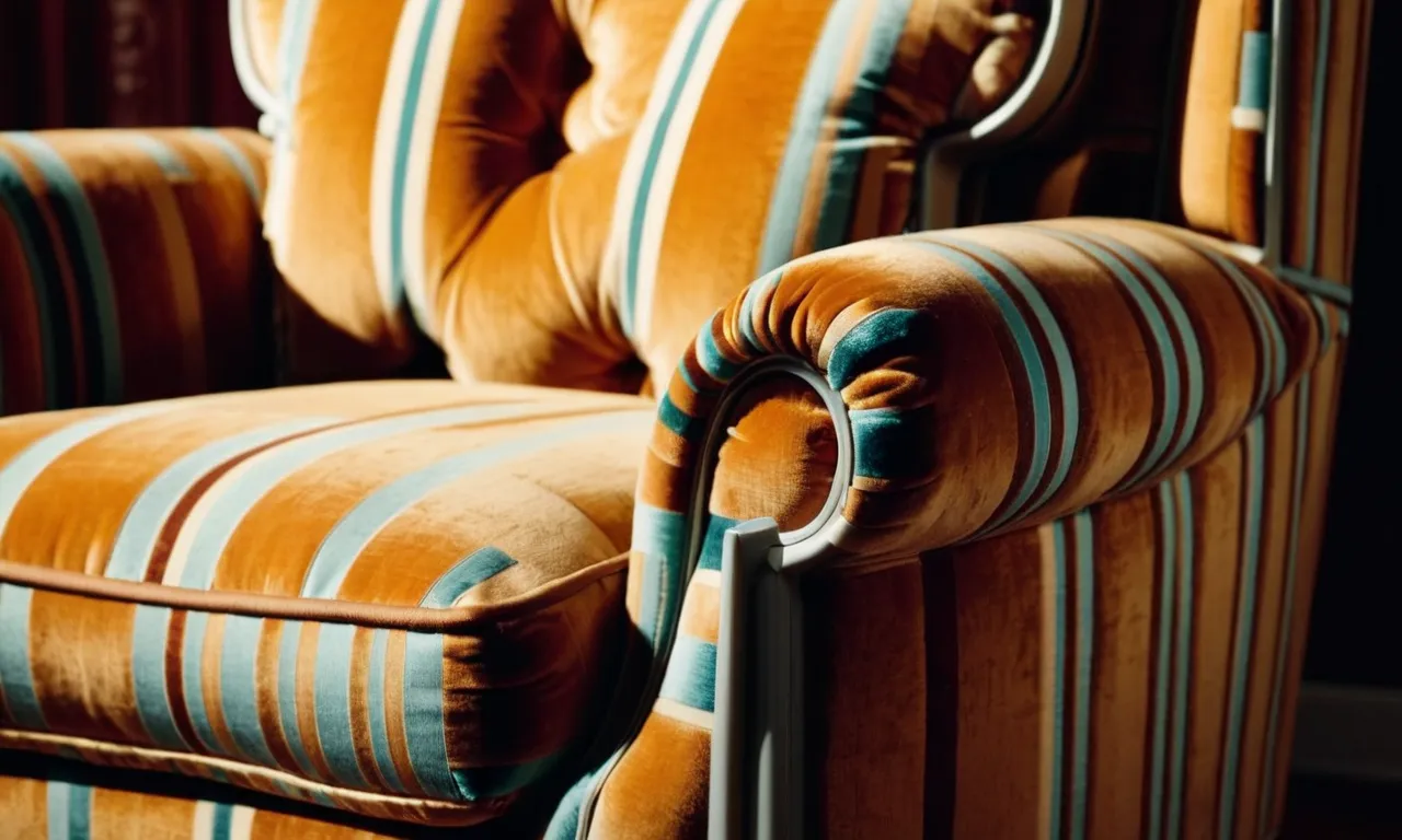 A close-up photo captures the intricate patterns and textures of a plush armchair, inviting viewers to ponder the hidden world where lice may possibly reside.