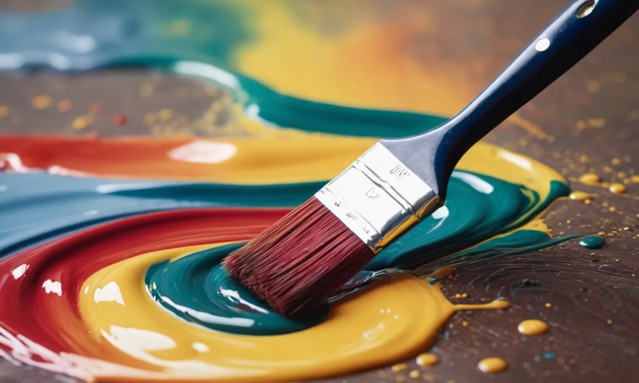 A close-up photo capturing a paintbrush dipped in acrylic paint, showcasing the thick and vibrant texture of the paint, indicating the absence of water in the mix.
