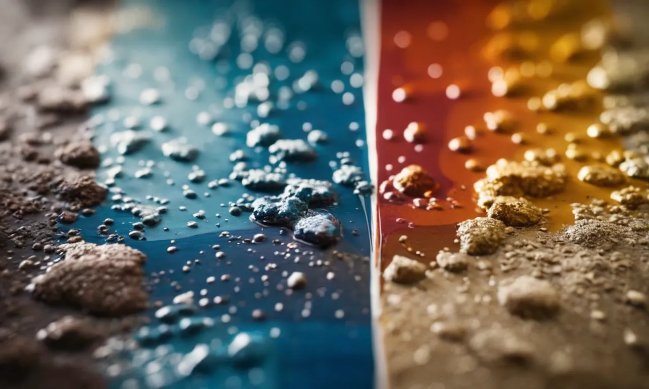A close-up photo of two paint samples, one exposed to heat and the other to cold, capturing their varying drying patterns and textures.