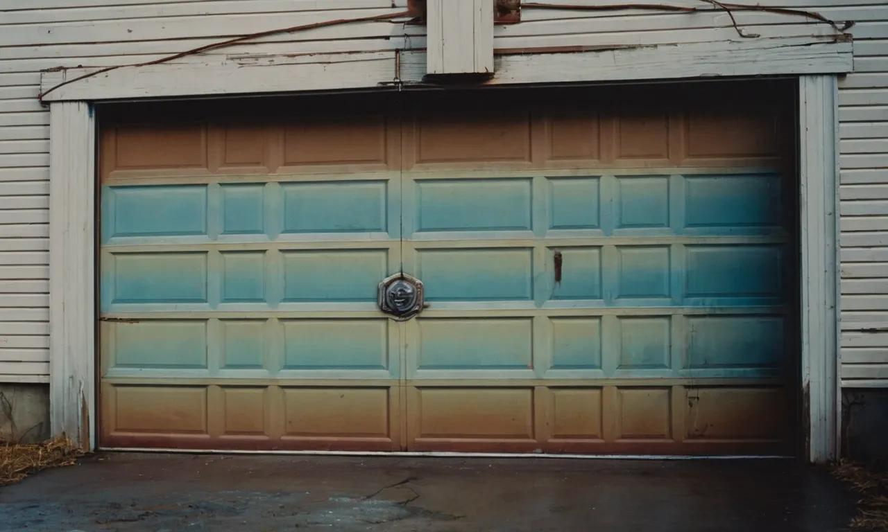 A photo capturing a close-up shot of a hand desperately pulling on a stuck emergency release handle of a garage door, with a look of frustration and urgency on the person's face.