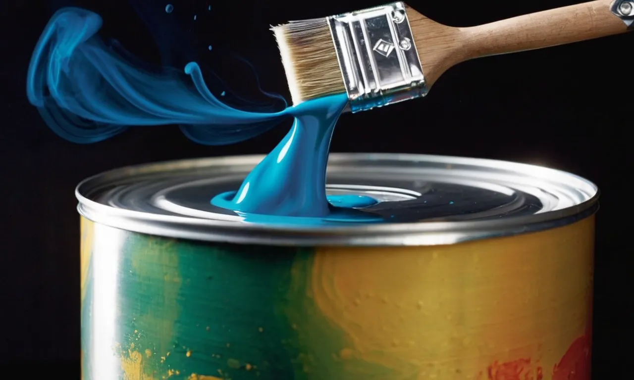 A close-up photo of a paint can with swirling fumes escaping, symbolizing the lingering presence of paint fumes in one's system.