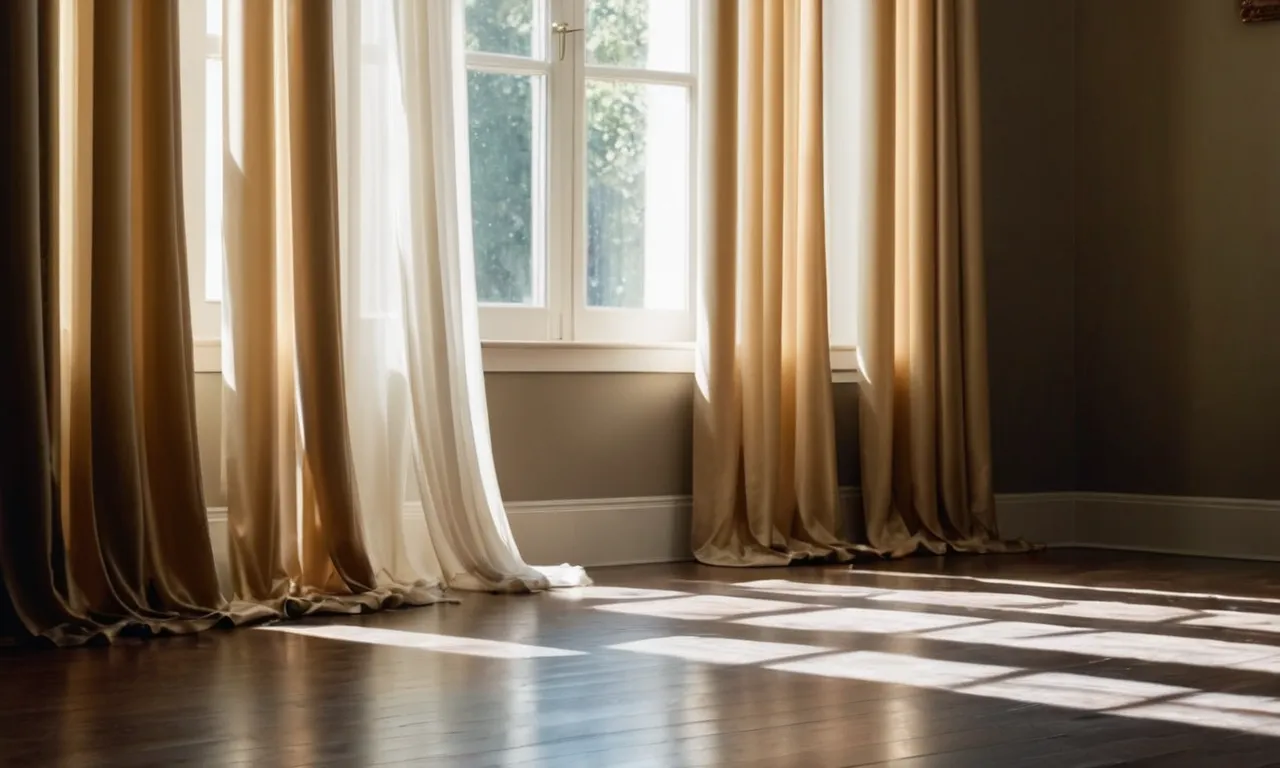 A photograph of cascading curtains, gently skimming the floor, capturing the ethereal beauty of their length, evoking a sense of elegance and serenity.