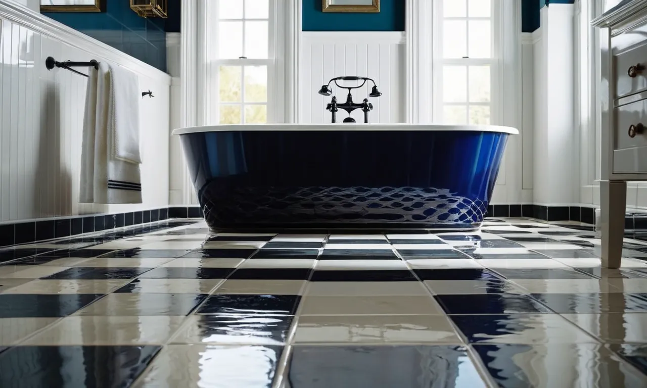 A close-up shot capturing the glossy, water-resistant surface of the best peel and stick floor tile for bathrooms, showcasing its intricate design and seamless installation.