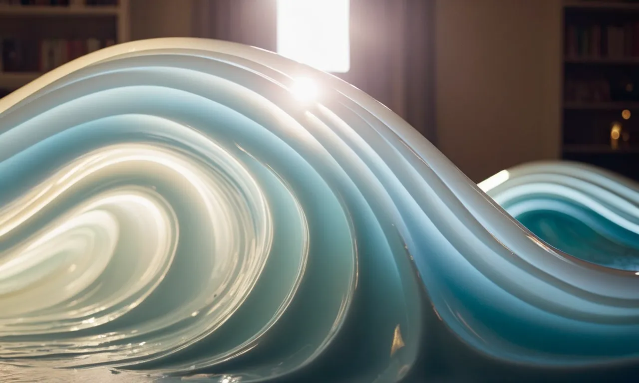 A close-up shot capturing the mesmerizing swirls of a resin wave sculpture, illuminated by the soft glow of natural light, showcasing the brilliance of the best white pigment used for its creation.