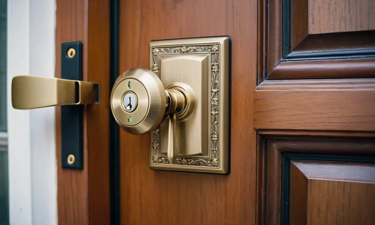 A close-up shot capturing the sleek and robust design of a high-quality exterior door lock set with a deadbolt, showcasing its advanced security features and durable construction.