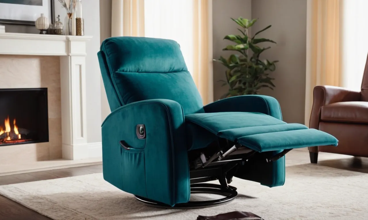 A close-up photo capturing the ergonomic design and plush cushioning of a recliner, showcasing its lumbar support and adjustable headrest, perfect for relieving back and neck problems.