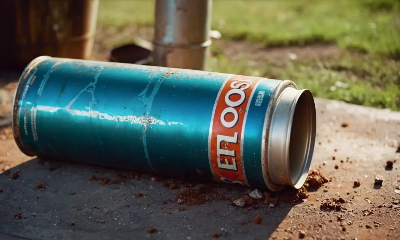 A close-up shot capturing a can of the "best spray paint for rusty metal", showcasing its vibrant color and the textured surface of a once-rusty metal object transformed into a refreshed and revitalized piece.