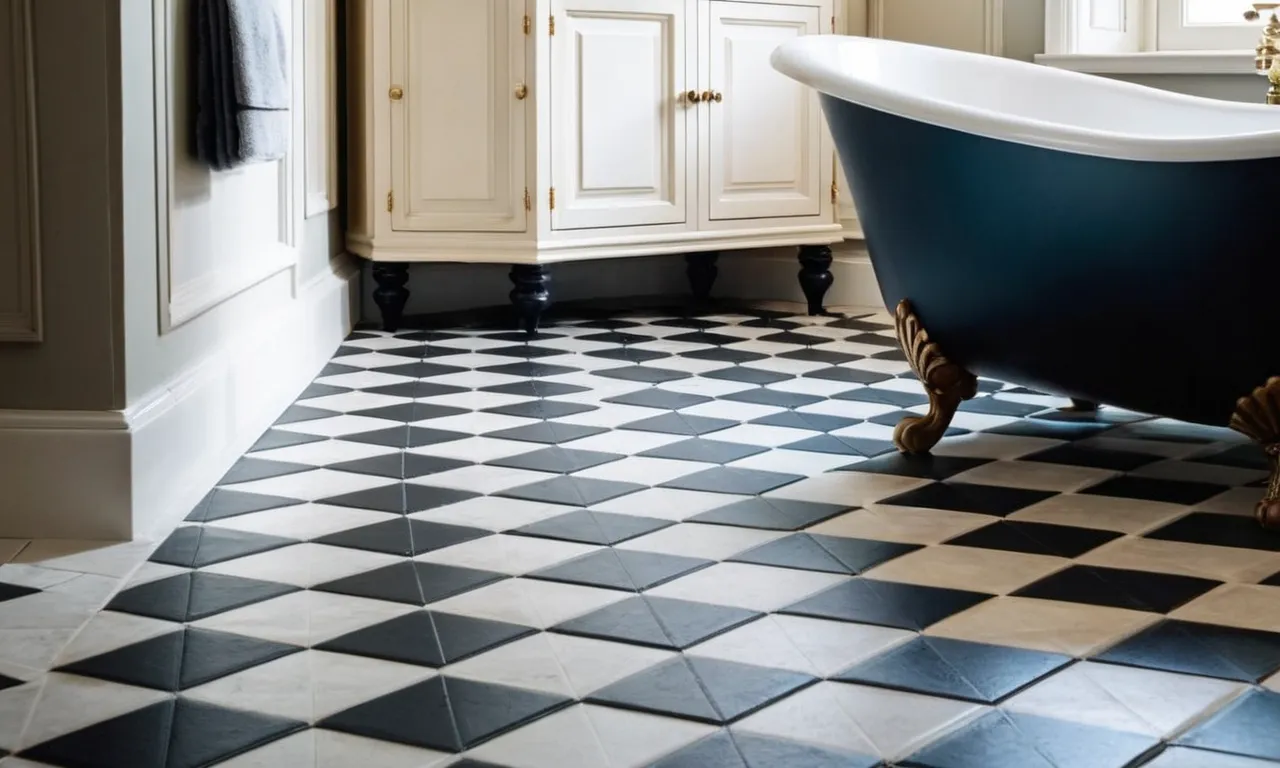 A captivating photo showcasing a bathroom floor covered in the best waterproof peel and stick floor tiles, exuding elegance and practicality simultaneously.