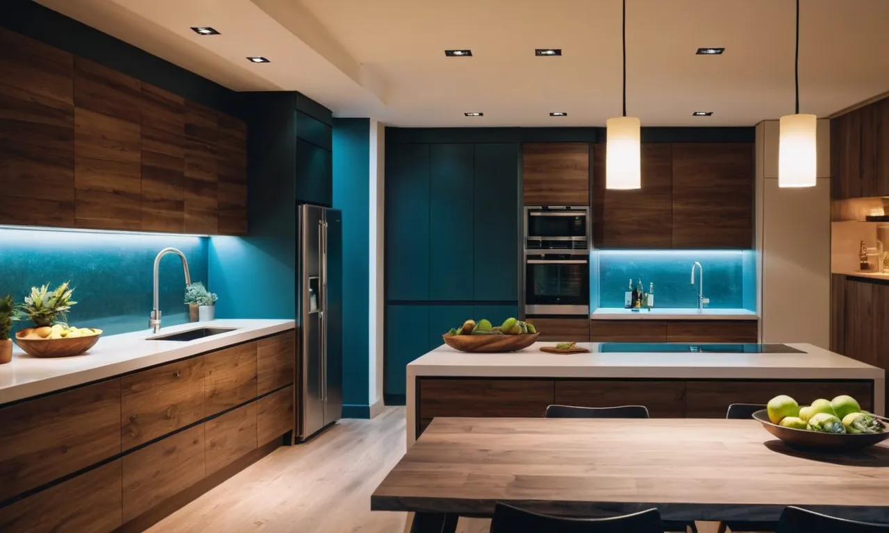 A captivating image showcasing a modern kitchen illuminated by the best LED lights for the ceiling, casting a warm and inviting glow, enhancing the space's aesthetic appeal and functionality.