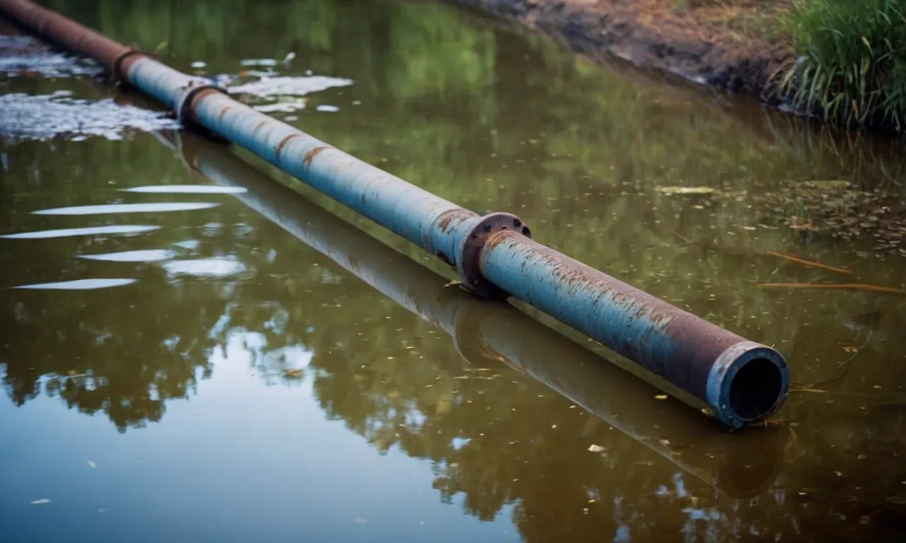 A close-up shot capturing the reflection of a corroded anode rod in murky water, symbolizing the need for the best anode rod to eliminate unpleasant odors and improve water quality.