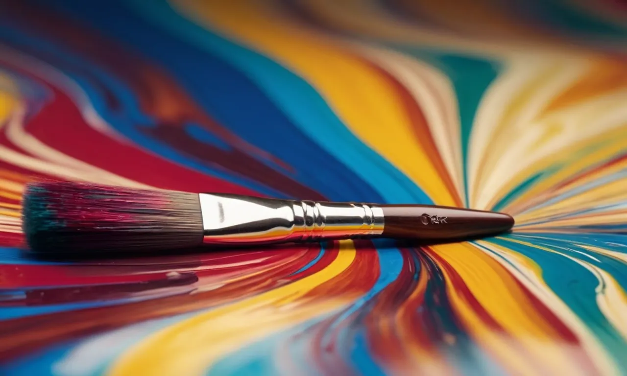 A close-up shot capturing the rhythmic motion of a paintbrush swirling through a vibrant palette, the colors blending seamlessly, creating an abstract masterpiece.