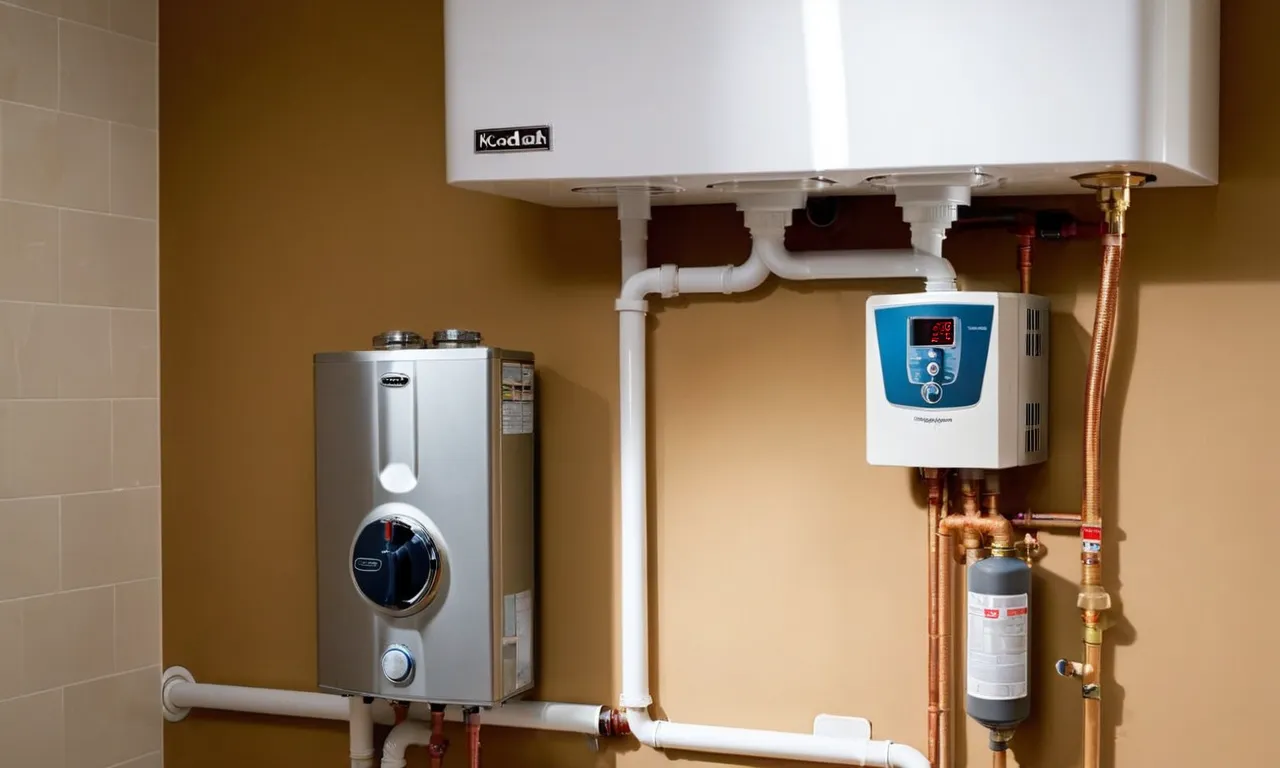 The photo captures a sleek and efficient recirculating pump attached to a tankless water heater, showcasing its cutting-edge technology and highlighting its ability to provide instant hot water throughout a house.