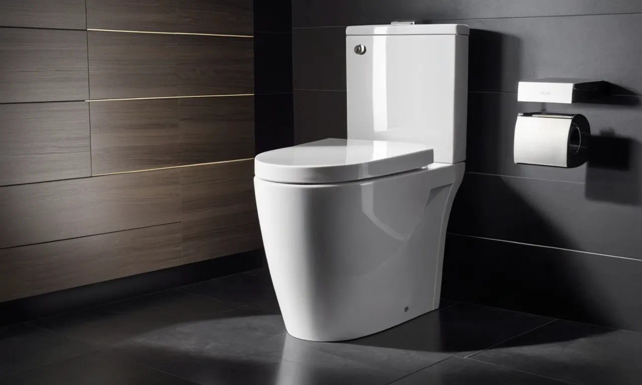 A close-up shot of a sleek, modern one-piece toilet with a comfortable seat and efficient flushing system, showcasing its stylish design and practical functionality.
