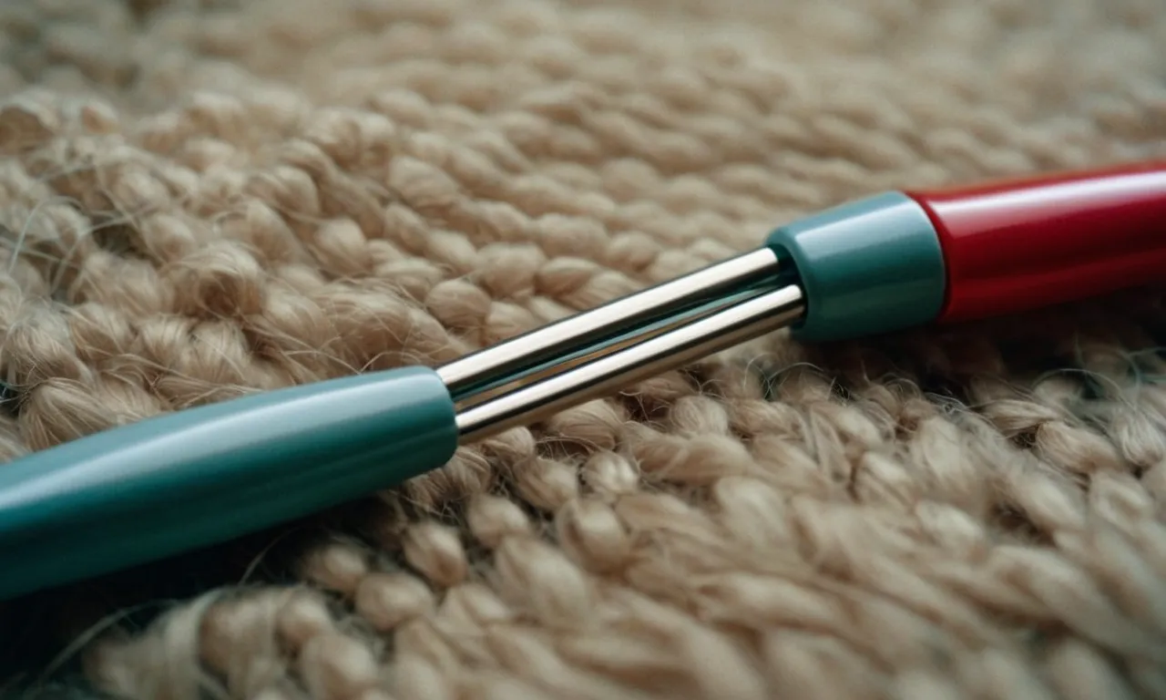 A close-up photograph captures a pair of ergonomically designed crochet hooks nestled in a soft, cushioned grip, offering relief and ease for arthritic hands during the creative process.
