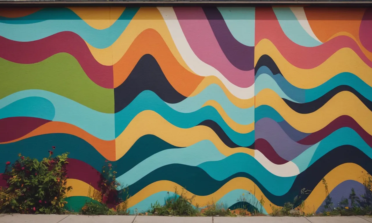 A photo capturing an abstract mural painted on a wall, showcasing layers upon layers of vibrant colors, revealing the history and countless transformations the wall has undergone.