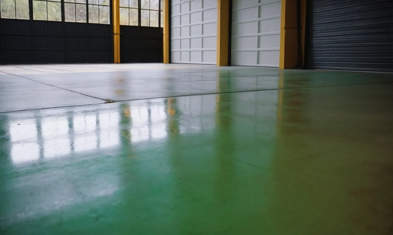 A close-up shot of a freshly painted garage floor, showcasing the smooth and even application of the best concrete paint, with vibrant and durable colors enhancing the space.