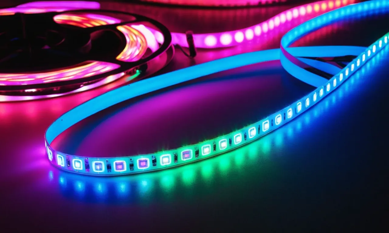 A close-up shot showcases the vibrant glow of battery-powered LED strip lights, illuminating a room with their versatility and long-lasting performance.
