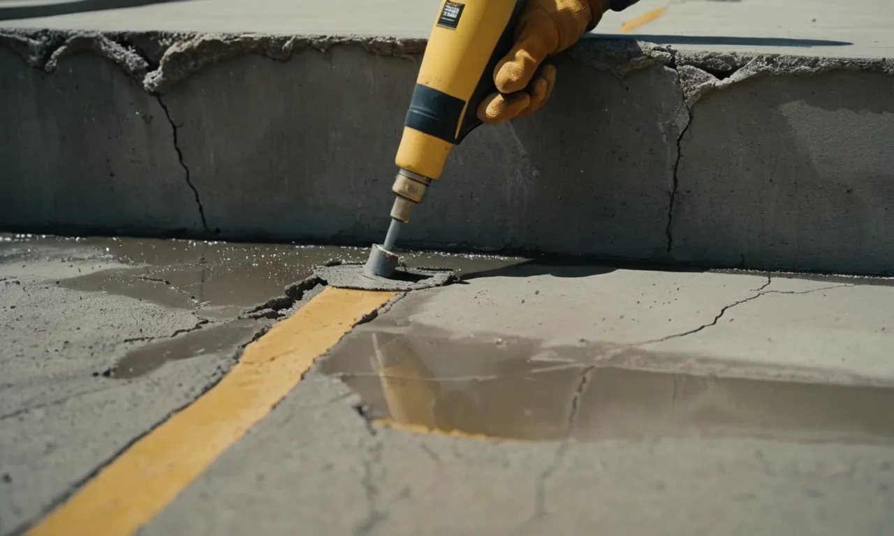 A close-up photo of a cracked concrete foundation with a professional applying a high-quality epoxy sealant, ensuring a strong and durable repair.