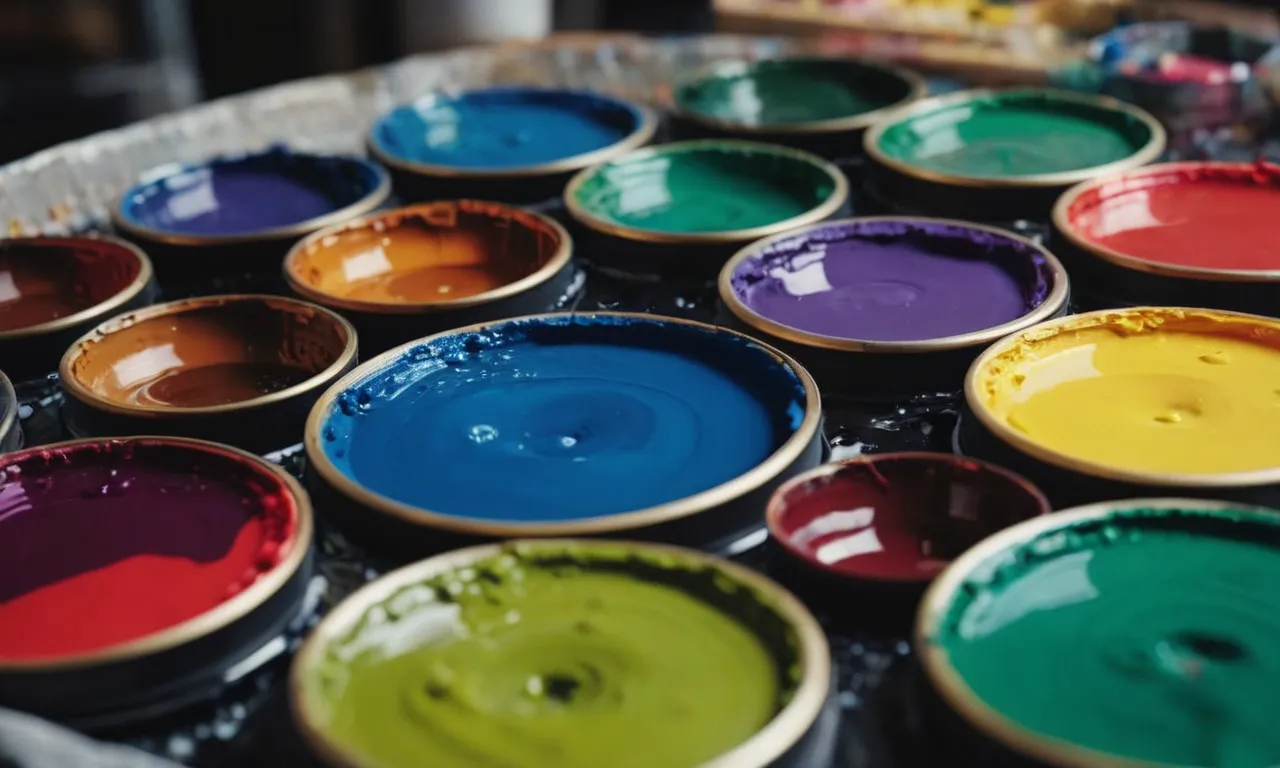 A close-up shot of a wet palette filled with vibrant paint colors, showcasing a beautifully blended miniature painting in progress, capturing the essence of creativity and precision.