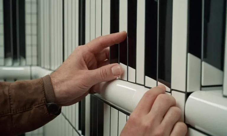 A close-up shot of a hand holding a tube of adhesive, with PVC wall panels neatly arranged in the background, showcasing the perfect bond achieved with the best adhesive for PVC wall panels.