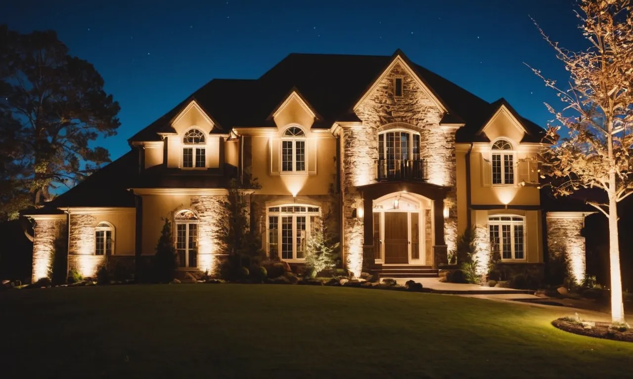 A stunning photo capturing a beautifully lit house at night, showcasing the best outdoor LED lights. The warm glow highlights the architectural features, creating an inviting and enchanting ambiance.