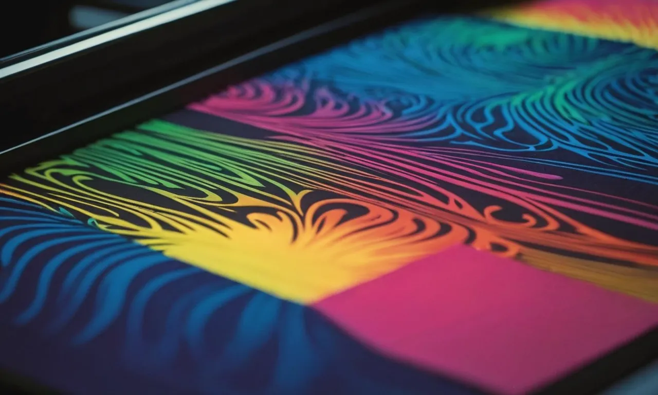 A close-up shot capturing a vibrant screen print design on a t-shirt, showcasing the impeccable color saturation and smooth texture achieved with the best plastisol ink for screen printing.