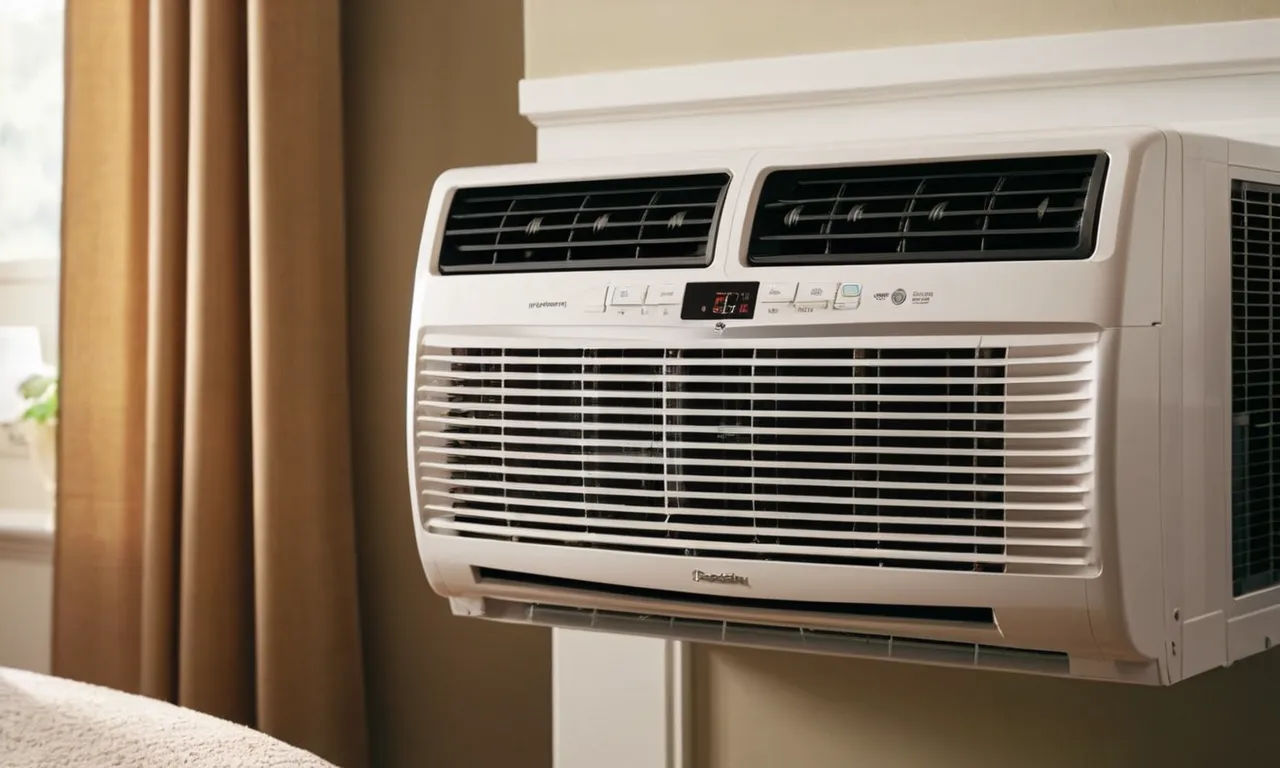 A close-up shot of a compact 5000 BTU window air conditioner installed in a sunlit room, providing efficient cooling and adding a touch of modernity to the space.