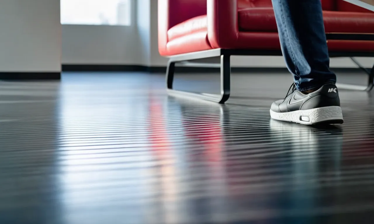 A close-up image capturing the smooth movement of chair glides on vinyl floors, showcasing their protective properties and highlighting their seamless integration with the flooring surface.