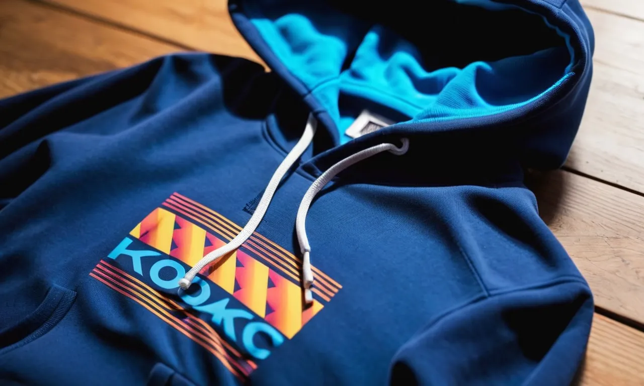A close-up photo of a hoodie showcasing a vibrant heat transfer vinyl design, perfectly adhered to the fabric, enhancing its appearance and durability.