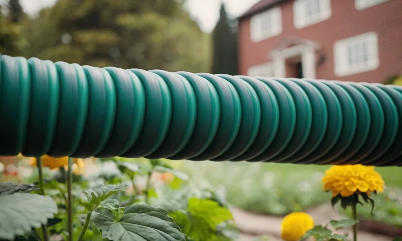 A close-up shot capturing the durable and flexible texture of a premium 3/4 garden hose, showcasing its high-quality construction and robust fittings, ready for efficient watering and gardening tasks.