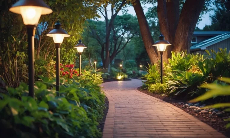 A vibrant photograph showcasing a beautifully lit pathway at dusk, adorned with the best outdoor solar lights. The soft glow illuminates the surrounding greenery, creating a mesmerizing and inviting ambiance.