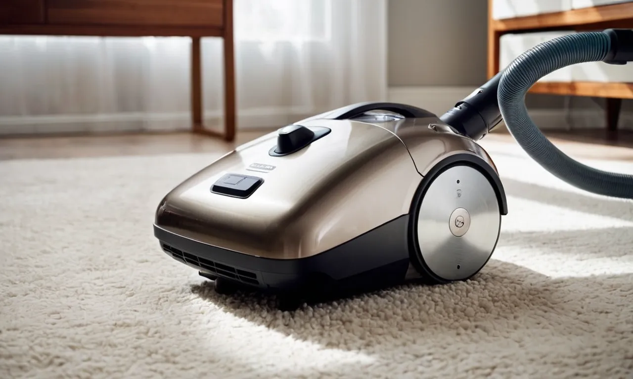 A close-up shot of a sleek, modern canister vacuum cleaner, showcasing its efficient bag system and powerful suction capabilities.