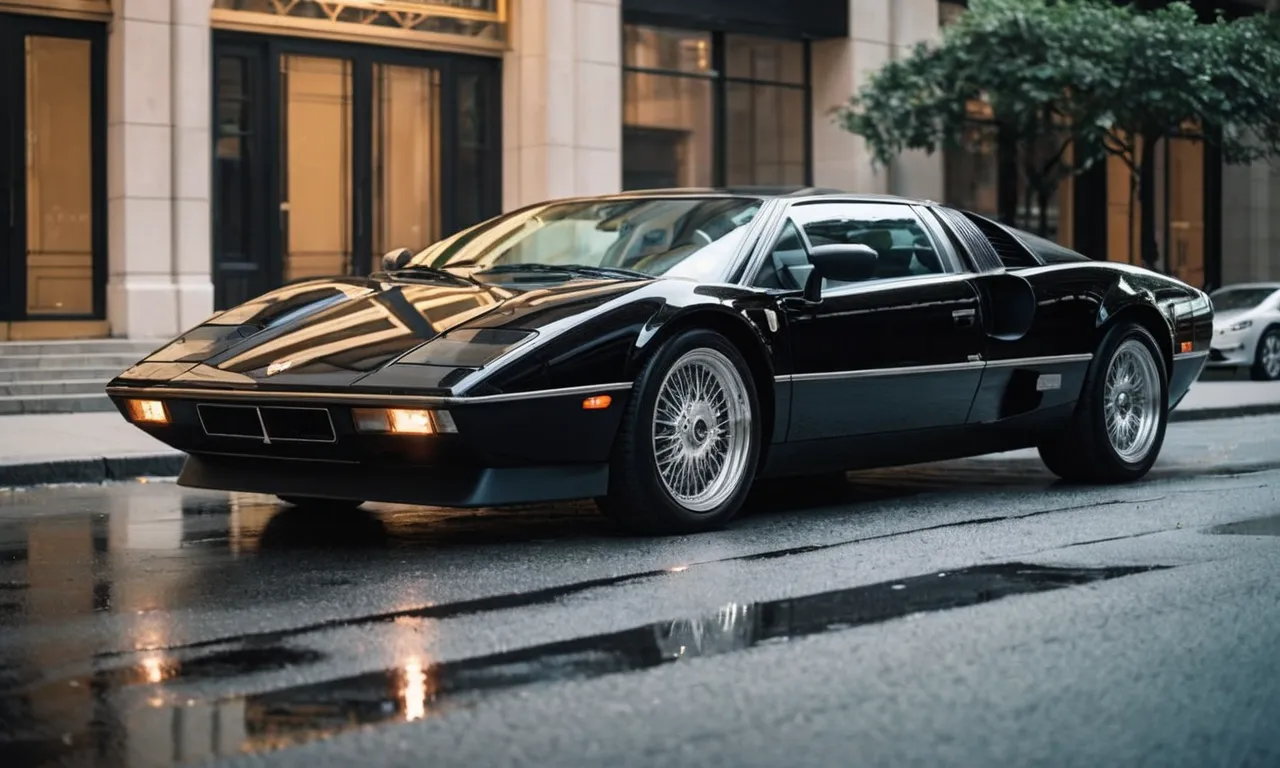 In the photograph, a sleek black car is flawlessly polished, reflecting the surrounding cityscape. A pair of premium microfiber towels lie nearby, ready to maintain the car's pristine finish.