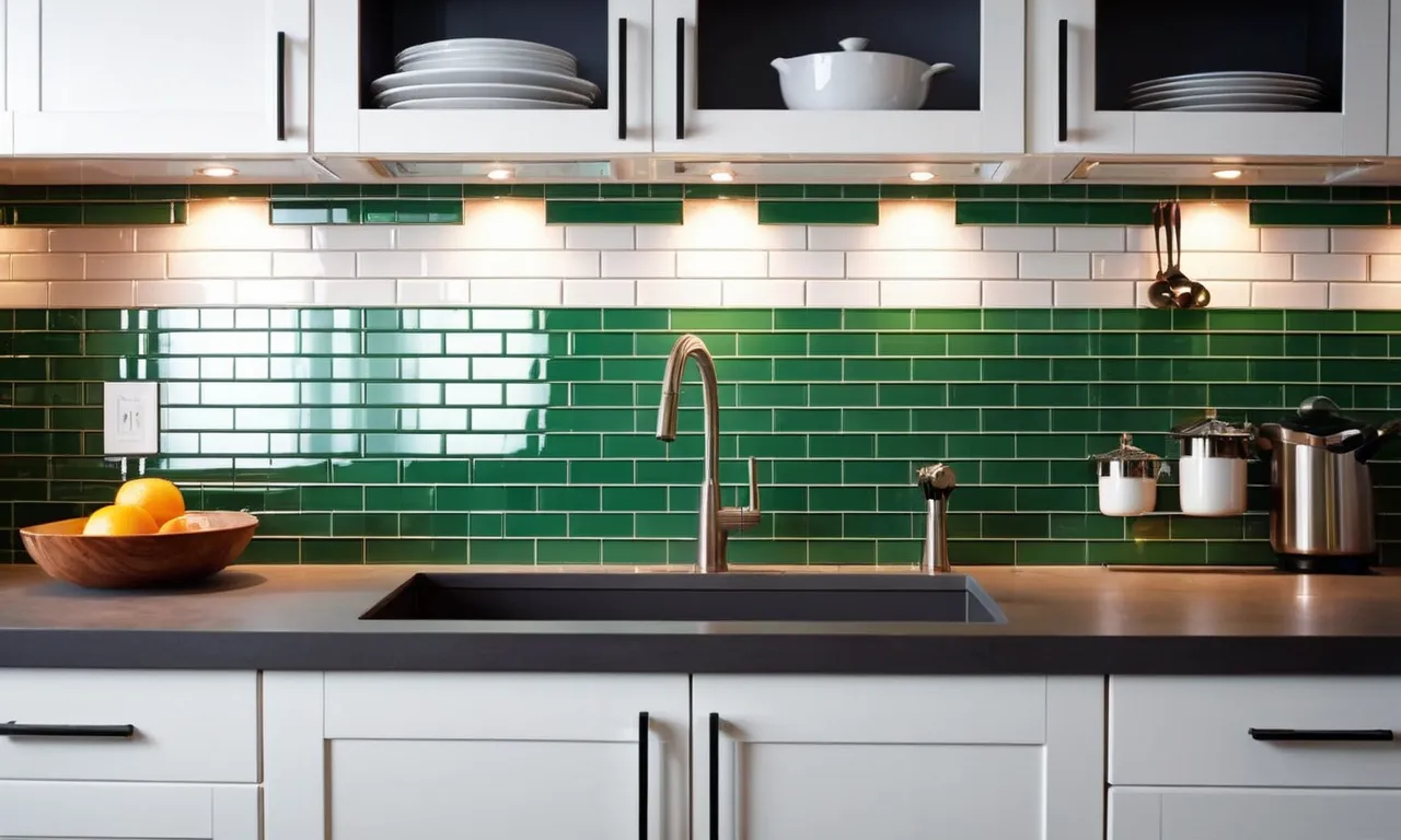 A close-up shot capturing a sleek and modern kitchen backsplash adorned with pristine white subway tiles, adding an elegant touch to the overall aesthetic of the culinary space.