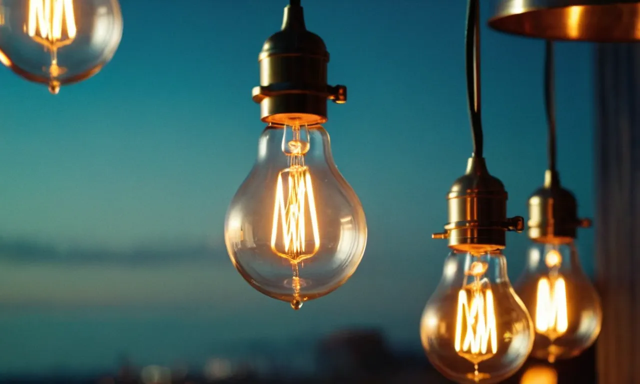 A stunning close-up shot of a clear glass pendant illuminated by the perfect light bulbs, showcasing the pendant's intricate details and creating a beautifully clear and vibrant ambiance.