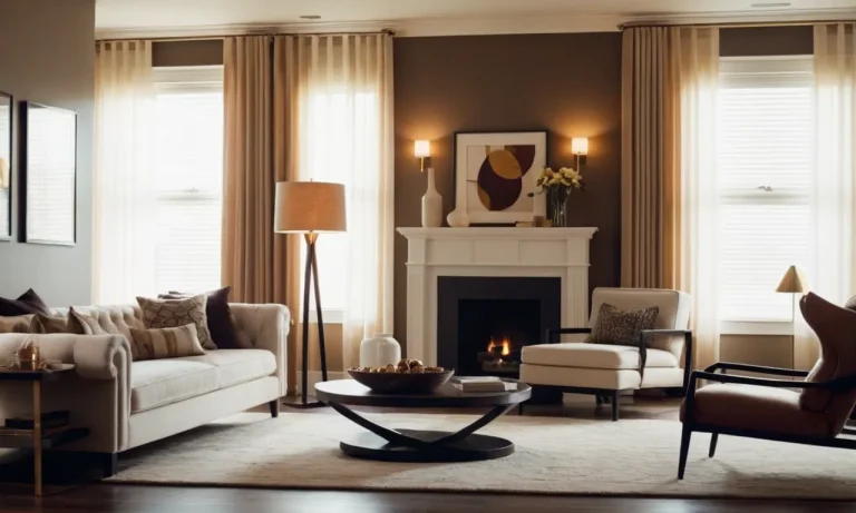 A stunning living room scene captured in a photo, featuring an elegantly designed arc floor lamp casting a warm glow, enhancing the ambiance and adding a touch of sophistication to the space.