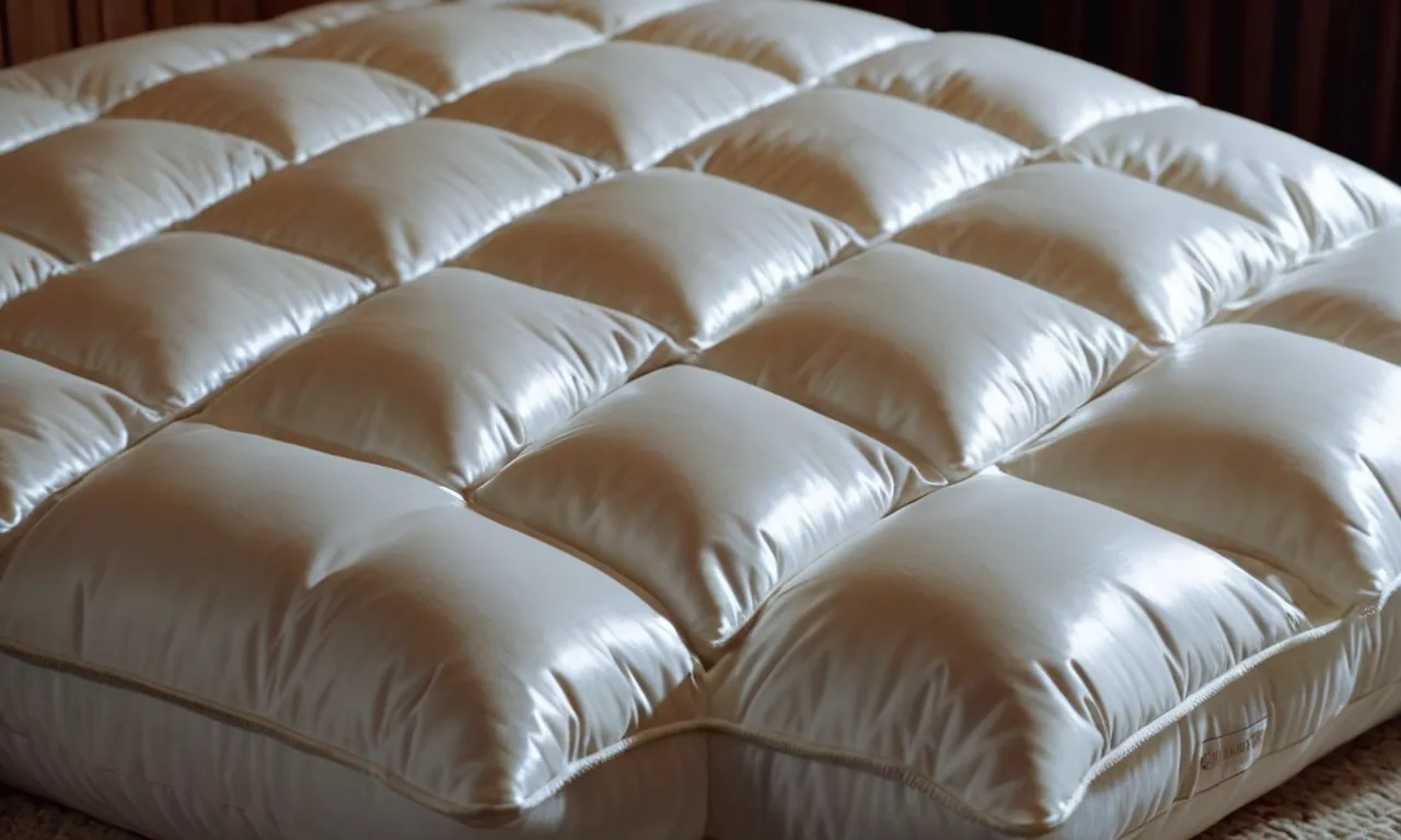A close-up shot capturing the plushness and thickness of a luxurious goose down pillow specifically designed to provide optimal support and comfort for side sleepers.