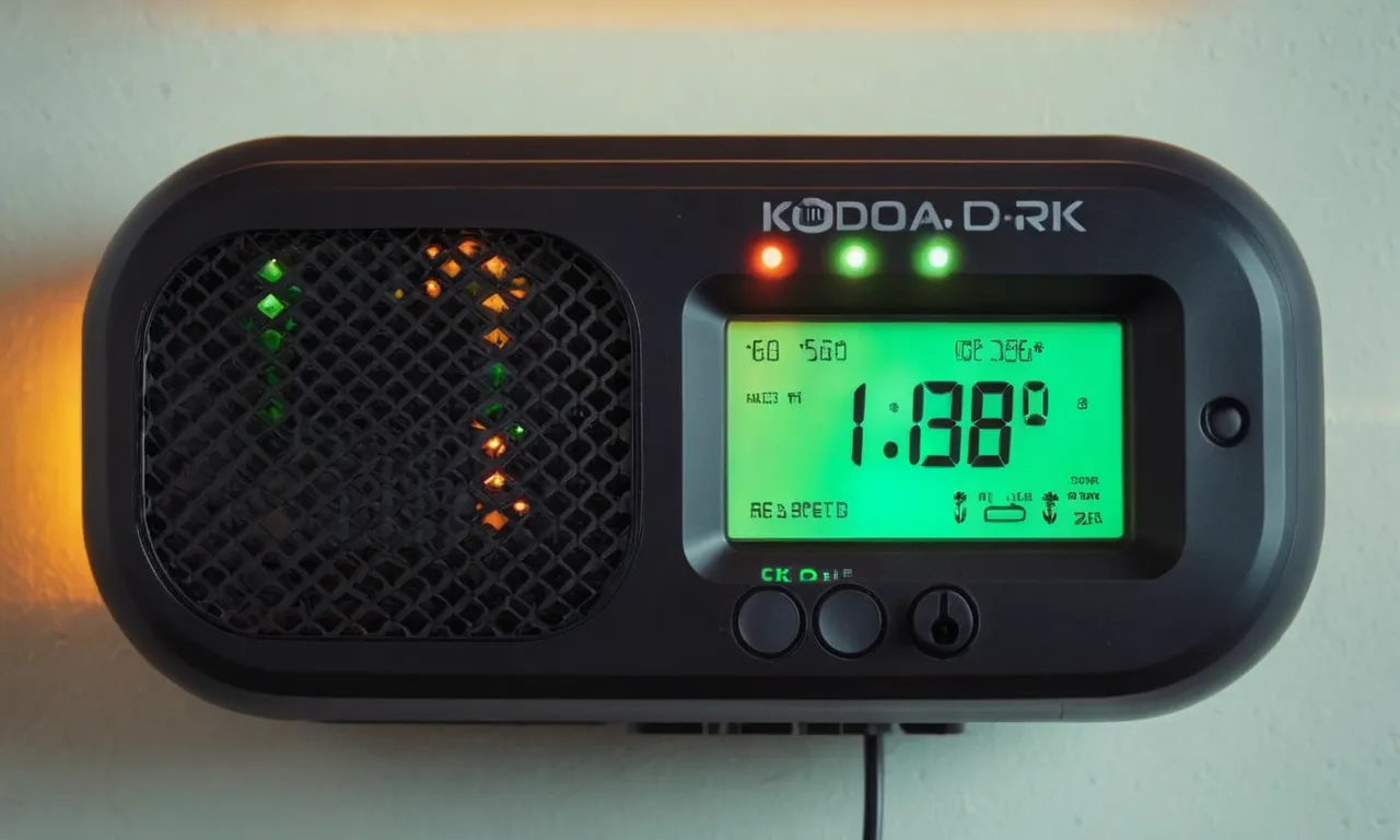 A close-up shot of a carbon monoxide detector, sleek and modern in design, displaying its digital interface with clear readings and an illuminated green light indicating safety.