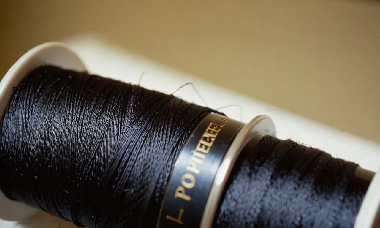 A close-up shot of a spool of premium thread, labeled "Best Quality," neatly threaded through the sewing machine needle, showcasing its durability and smooth stitching capabilities.