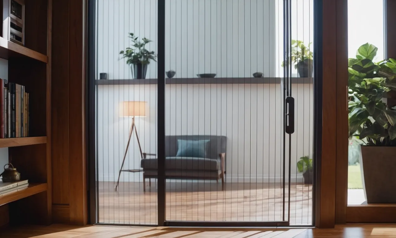 A close-up shot of a well-fitted magnetic screen door with a tension rod, showcasing its seamless integration and functionality in a modern home setting.