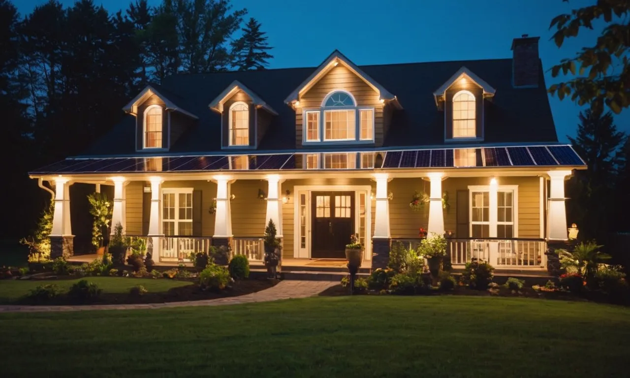 A stunning photograph captures a beautifully illuminated house at night, adorned with the best outdoor solar lights, creating a warm and inviting ambiance, while showcasing their energy-efficient and eco-friendly features.