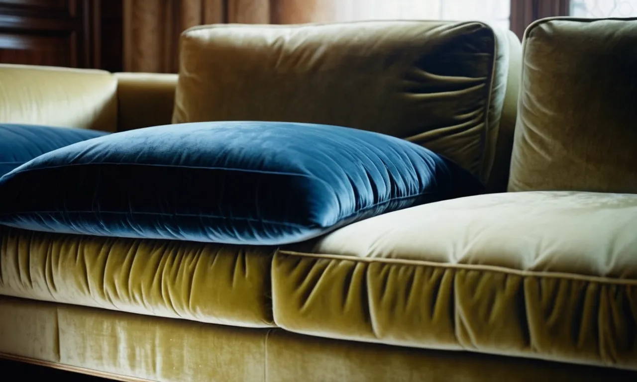 A close-up shot capturing a velvet sofa draped in a transparent fabric protector, showcasing its ability to shield the delicate material from stains and spills while maintaining its luxurious texture.