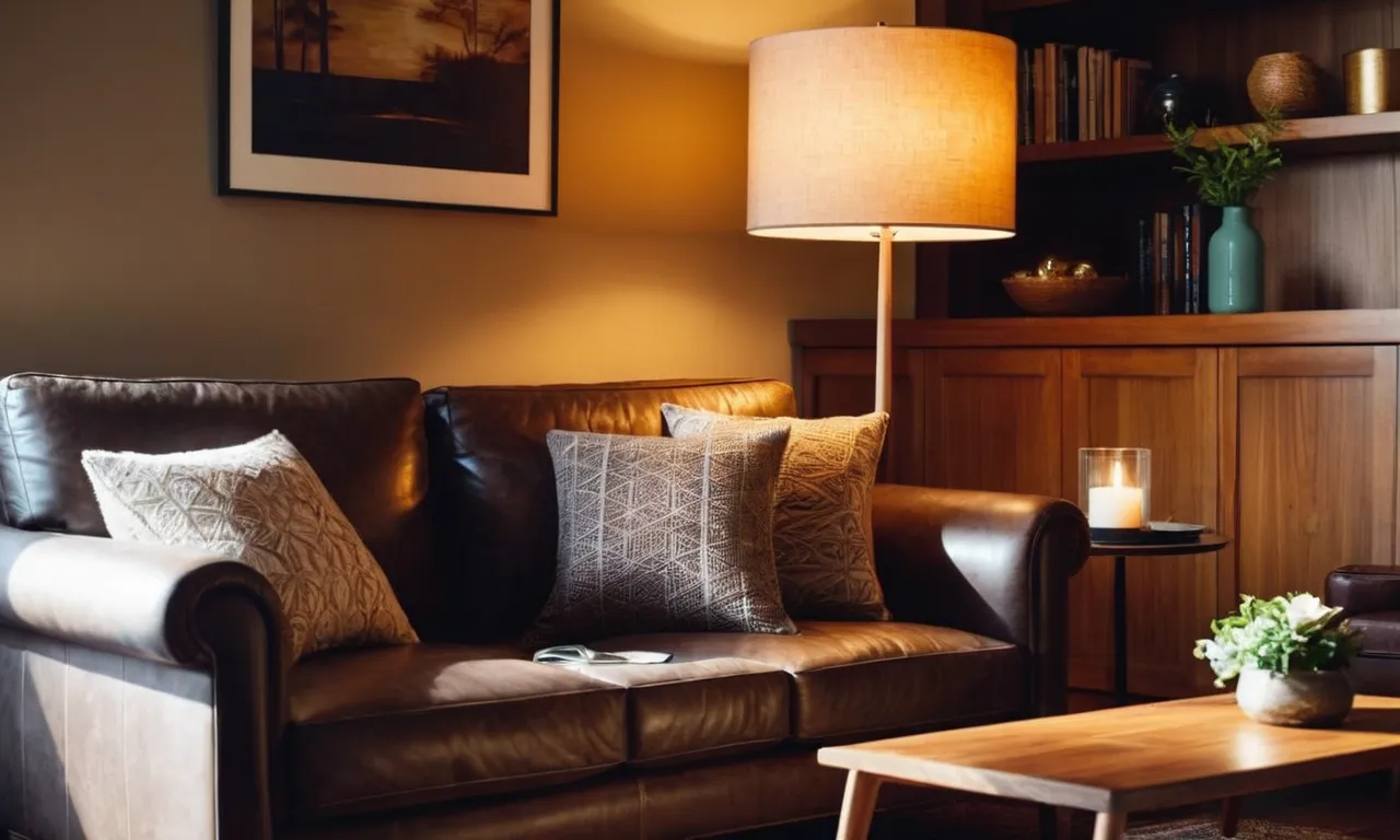 A beautifully lit living room showcasing a sleek and modern table lamp, casting a warm glow on a cozy sofa, creating the perfect ambiance for relaxation and reading.