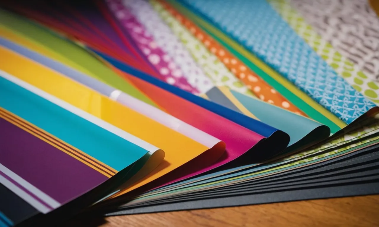 A close-up shot capturing a colorful array of iron-on vinyl sheets neatly arranged, showcasing various shades and patterns, ready to be used with a Cricut machine for personalized designs.